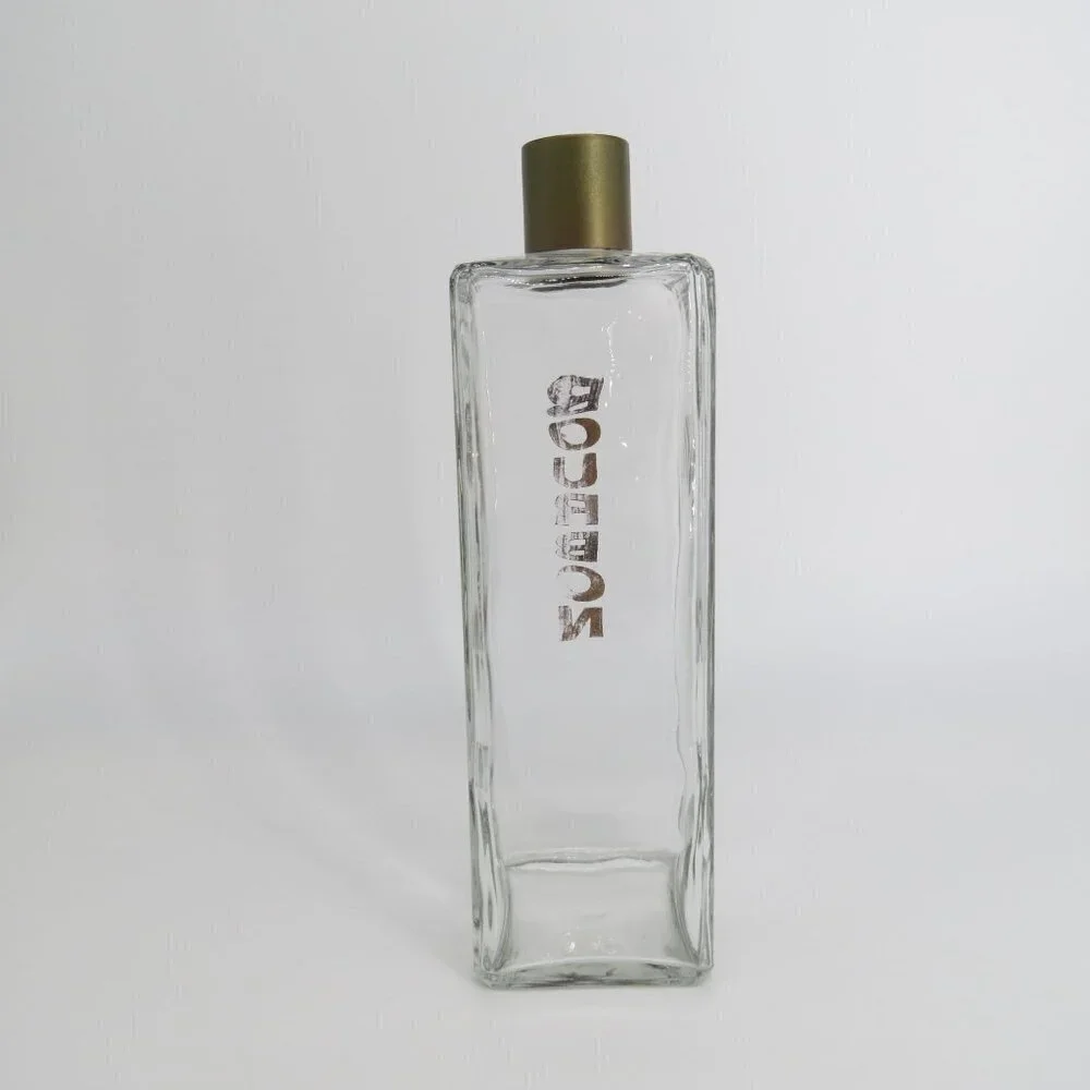 VINTAGE Midcentury Glass Gold Bourbon Decanter Bottle Barware